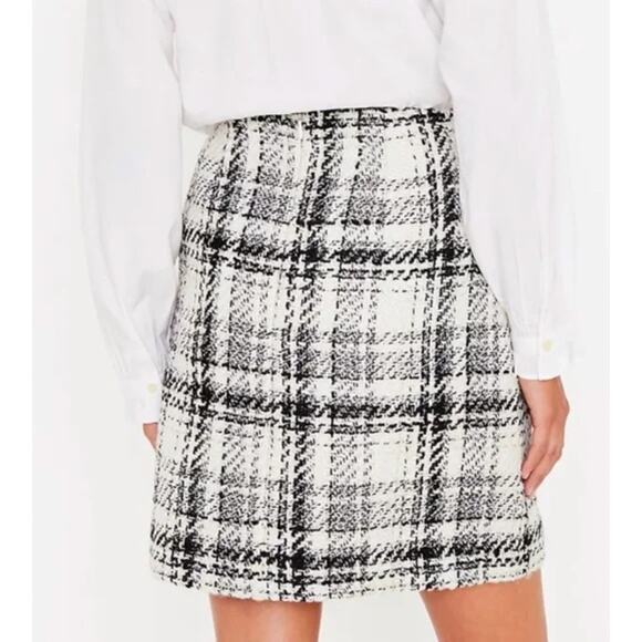 LOFT Tweed Metallic Plaid Skirt - Picture 1 of 4